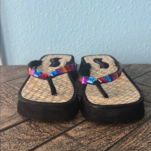 Vintage Skechers Jeweled Flip Flops. Raffia Woven Insole | Y2K Boho Sandals - Picture 5 of 12